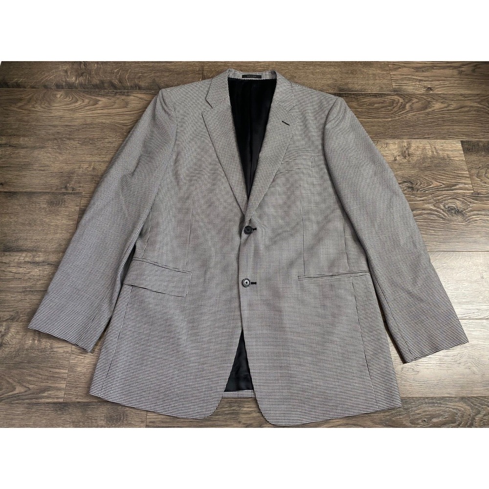 EUC Mens John W Nordstrom houndstooth black white wool silk suit jacket SIZE 42L